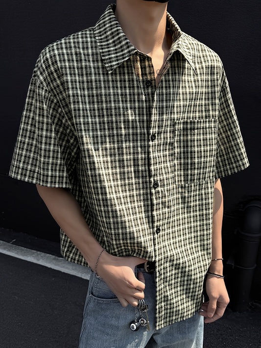 Men's Casual Plaid Shirt, Modern Loose Fit Style