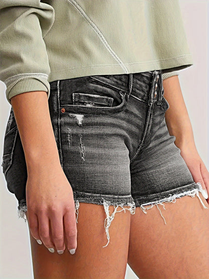 Short vaquero casual mujer talle alto estilo deshilachado para verano