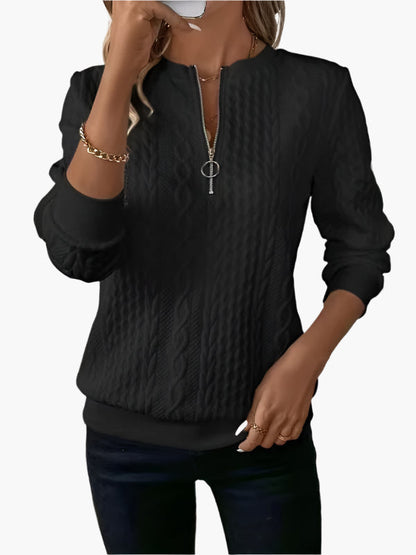 Pull-over Femme Style Casual Élégant à Motif Câble avec Fermeture Éclair – Idéal pour l’Automne et l’Hiver