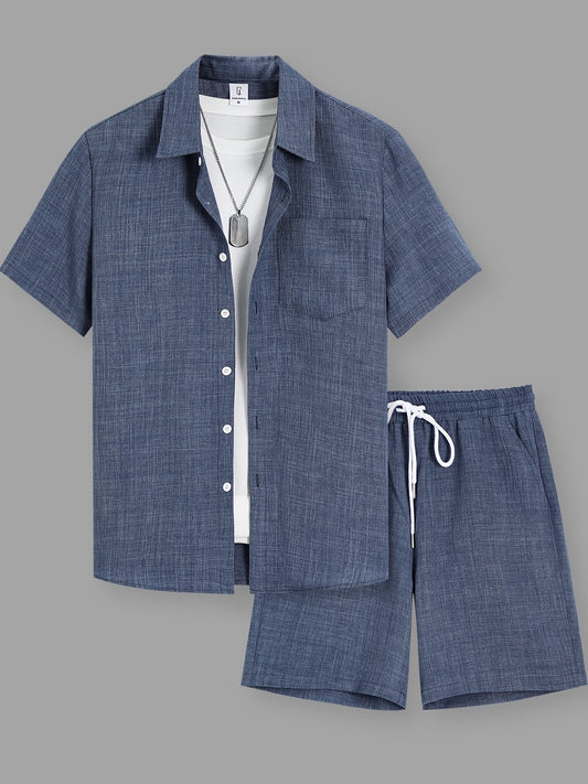 Men's casual set – short-sleeve shirt and shorts, summer urban style