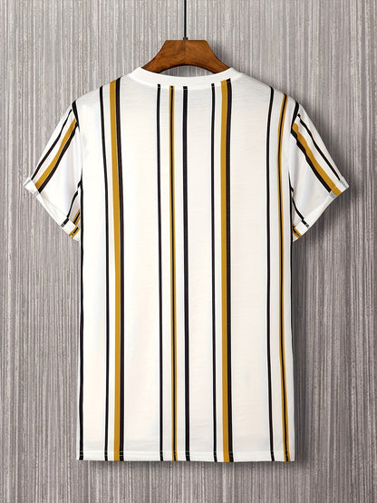 Męski t-shirt z krótkim rękawem w nowoczesnym stylu z pionowymi paskami na modny miejski look