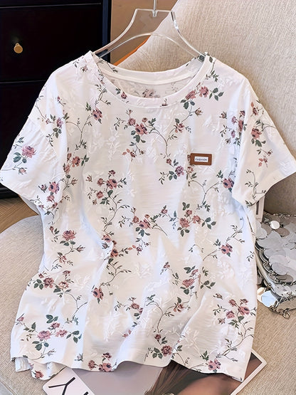T-shirt femme à manches courtes style chic avec motif floral – Idéal pour le printemps et l'été