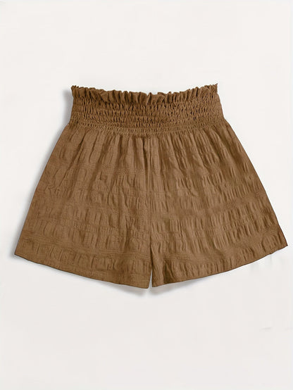 Short ample taille haute à smocks pour femme, style décontracté été