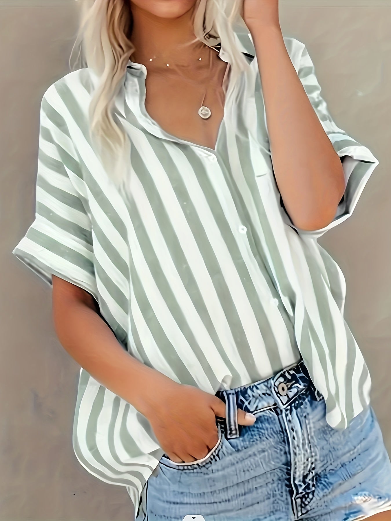 Camicia ampia a righe stile casual da donna - Moda estiva elegante