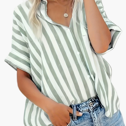 Camicia ampia a righe stile casual da donna - Moda estiva elegante
