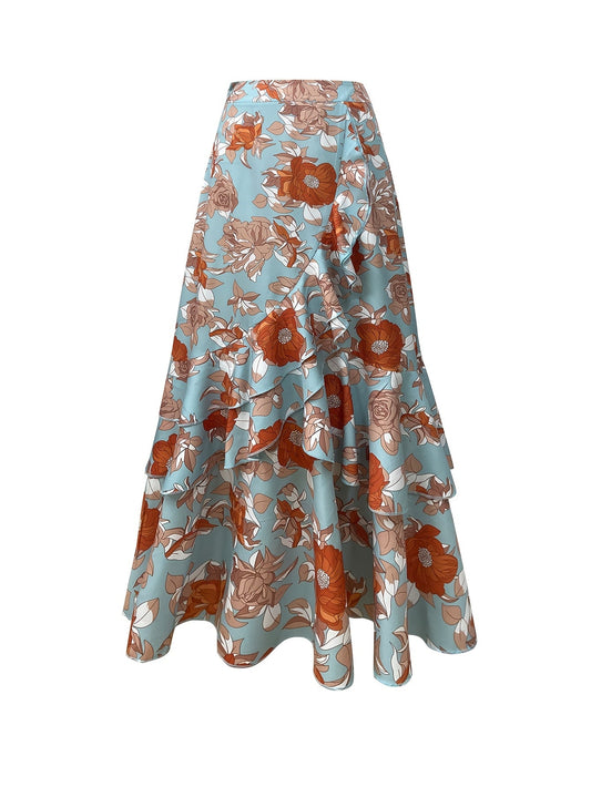 Falda larga elegante para mujer con volantes estilo cartera para verano y ocasiones especiales