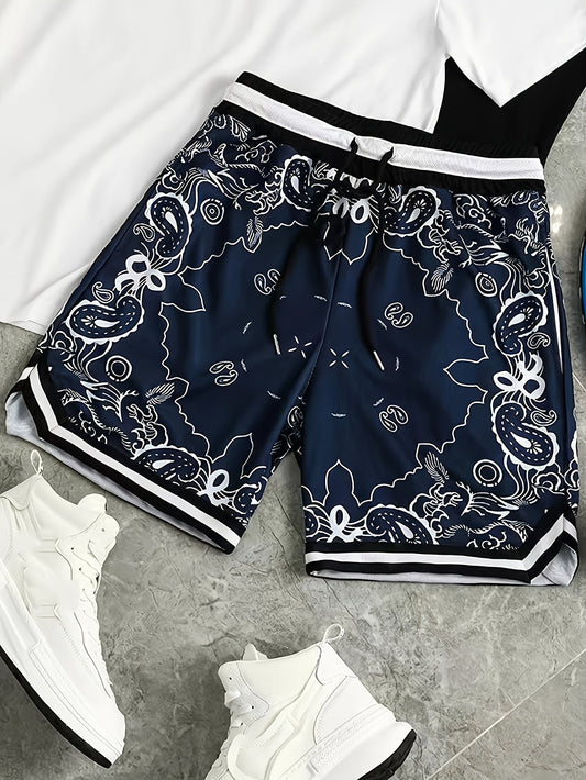 Shorts da uomo sportivi stile streetwear con stampa motivo bandana – Look urbano alla moda