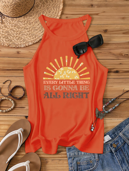 Débardeur Femme Style Bohème Casual - Motif Soleil et Message Positif - Idéal Été et Vacances