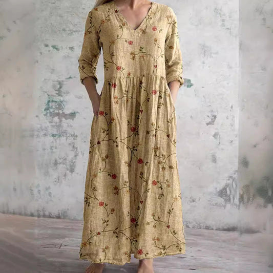 Robe longue femme style bohème chic à motif floral, usage quotidien et détente