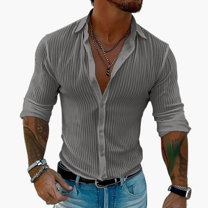 Camicia Uomo Elegante a Righe Stile Informale Raffinato – Maniche Lunghe e Colletto a Risvolto