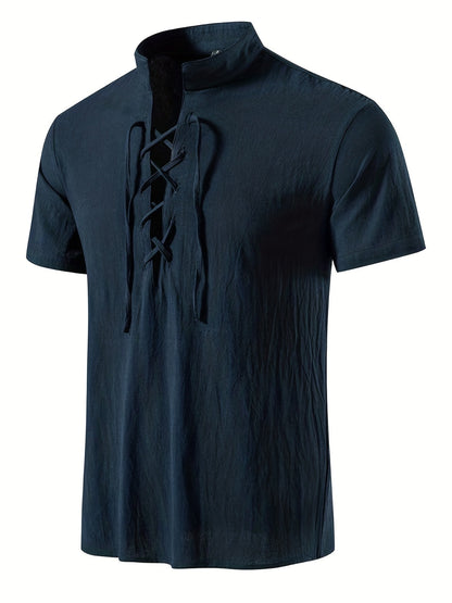 Camicia casual uomo maniche corte stile allacciato collo alla coreana per l'estate