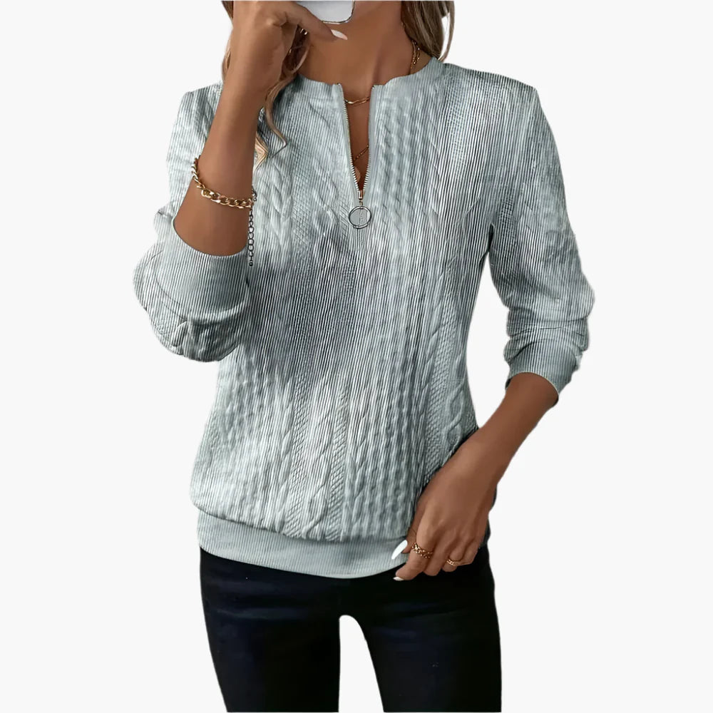 Pull-over Femme Style Casual Élégant à Motif Câble avec Fermeture Éclair – Idéal pour l’Automne et l’Hiver