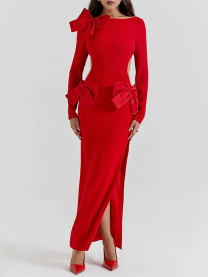 Robe Longue avec Nœud Rouge