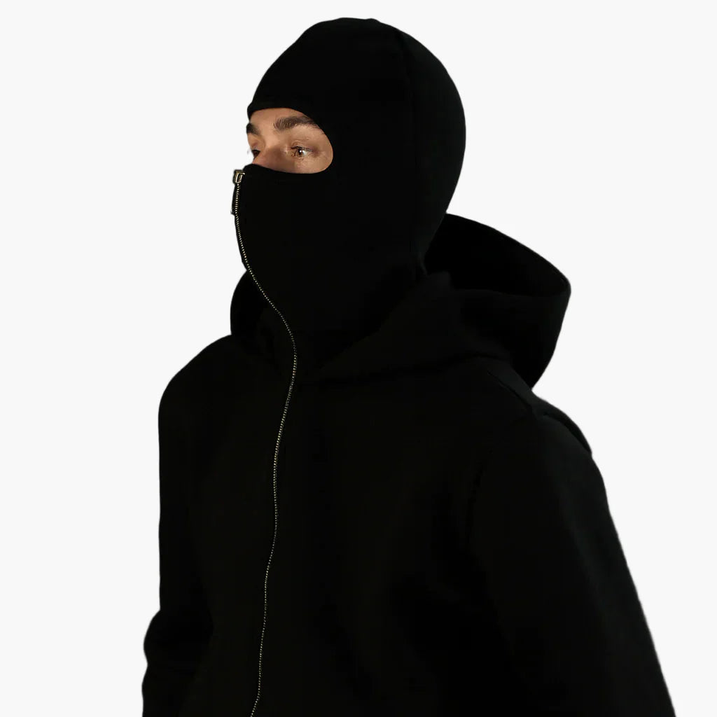 Hoodie zippé style balaclava pour homme – Urbain, minimaliste, idéal pour l’hiver