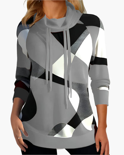 Sweat-shirt à col drapé style colorblock pour femme – Mode décontractée et moderne