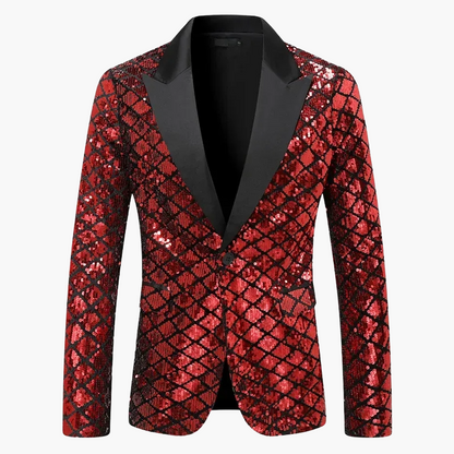 Veste de soirée homme style smoking, motif géométrique brillant, idéale pour fêtes et événements élégants
