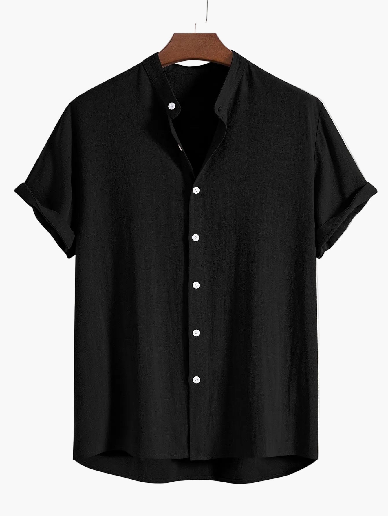 Camisa informal con cuello mao y mangas cortas para hombre – Estilo relajado y elegante, ideal para el verano y la vida diaria