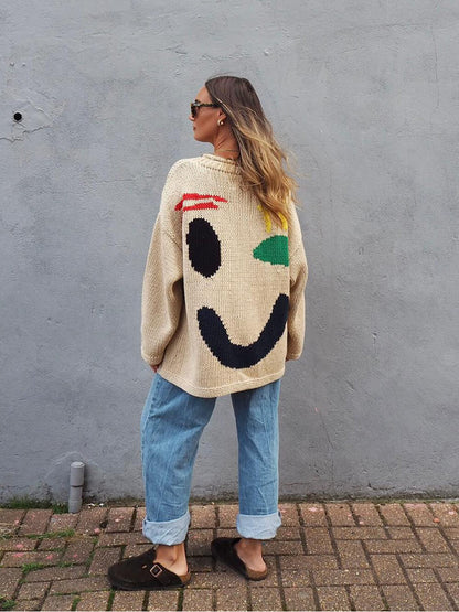 Pull en maille détente style artistique pour femme – Look décontracté et original
