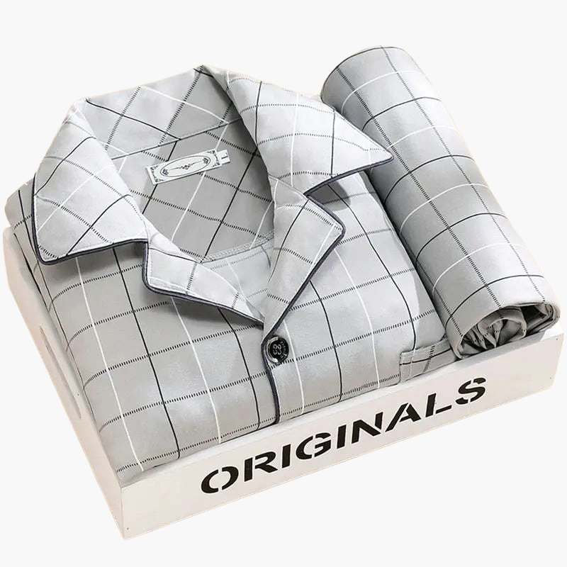 Pyjama Homme Élégant Motif Plumes – Ensemble Confort Nuit et Détente