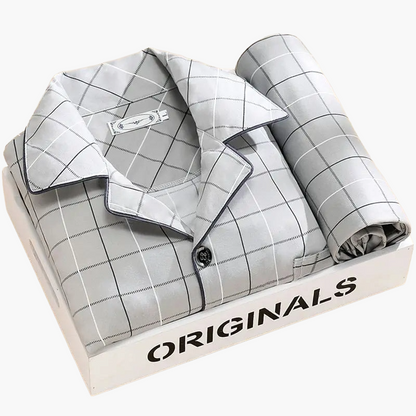 Pyjama Homme Élégant Motif Plumes – Ensemble Confort Nuit et Détente