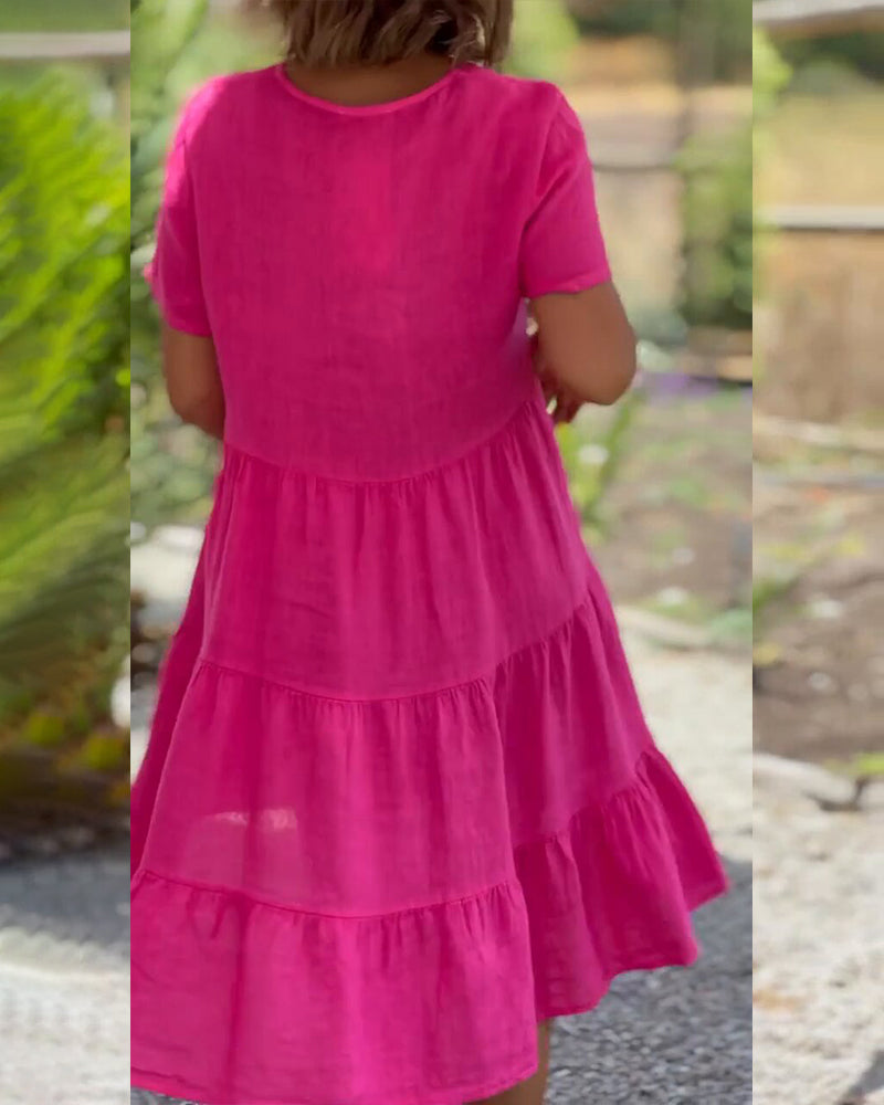Robe Élégante en Coton Lin avec Encolure en V