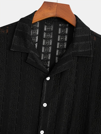 Camisa de vacaciones para hombre de manga corta, estilo resort, elegante y calada