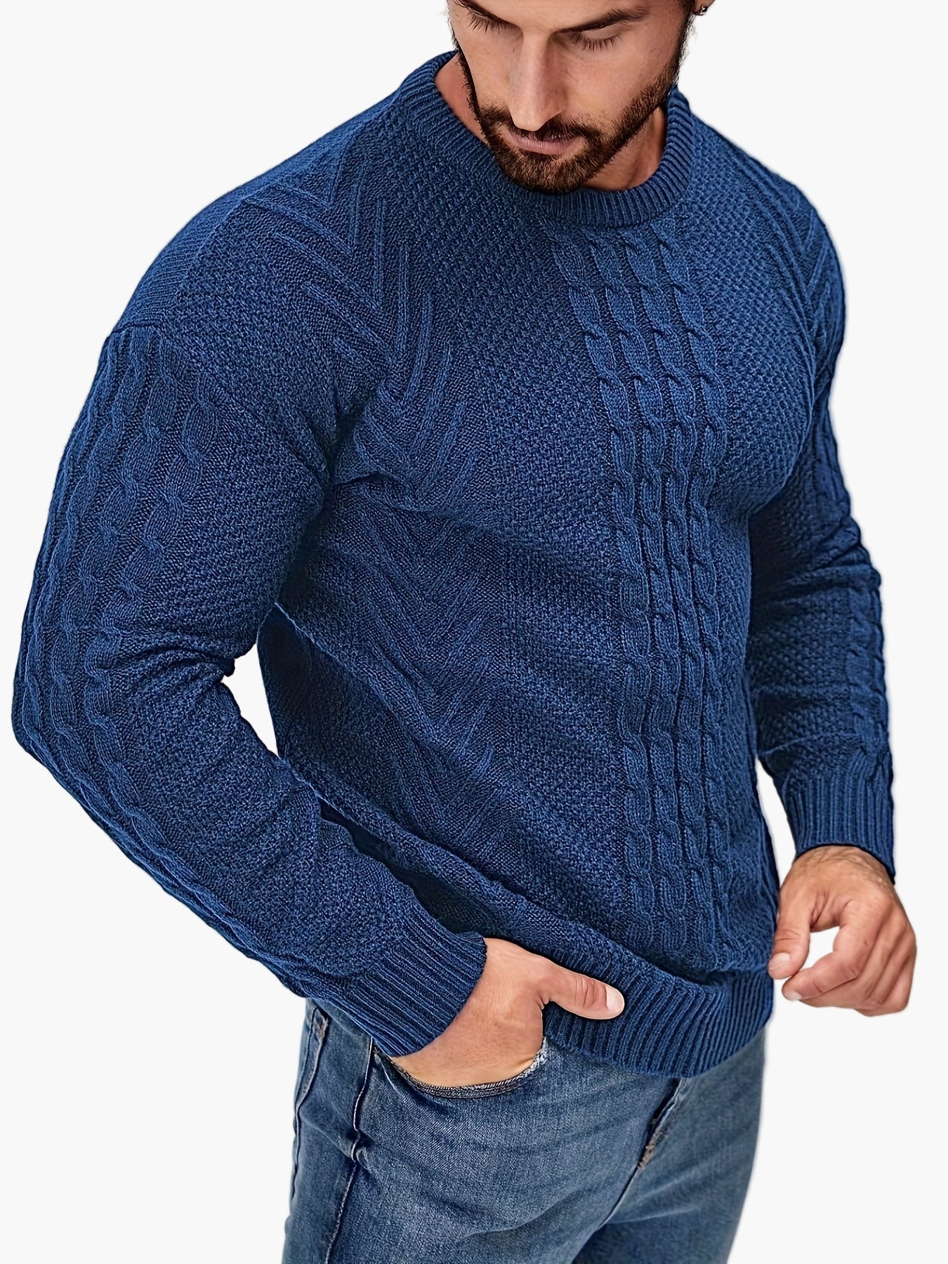Pull torsadé pour homme style décontracté urbain – Manches longues, chic automne/hiver