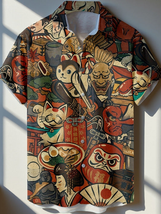 Men's short-sleeve shirt Japanese style graphic casual party vacation