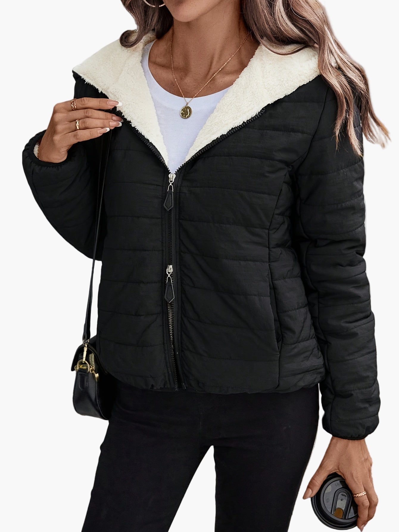 Veste matelassée à capuche pour femme style décontracté hiver chaude