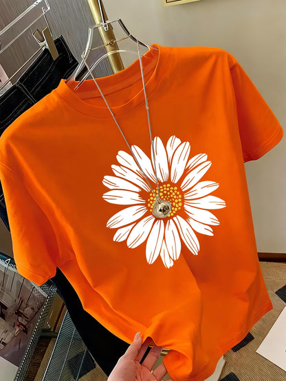T-shirt femme décontracté motif marguerite pour look estival et tendance