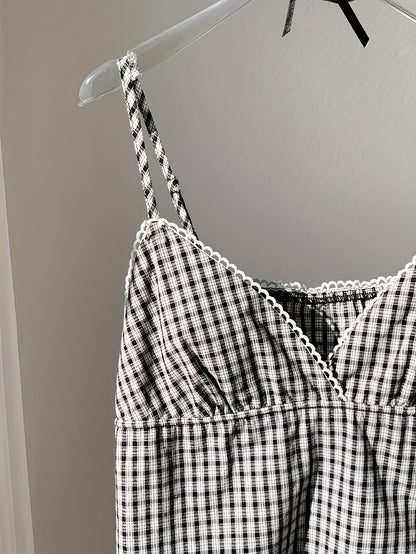 Casual plaid women's top for summer – Sleeveless, flattering fit, perfect for outings and vacations