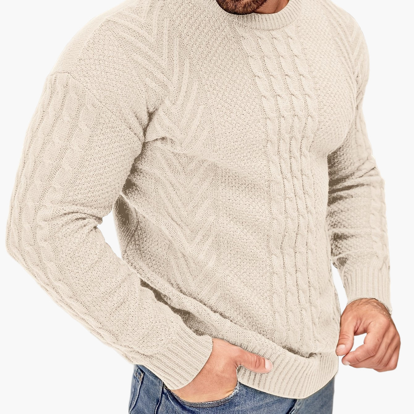 Pull torsadé pour homme style décontracté urbain – Manches longues, chic automne/hiver