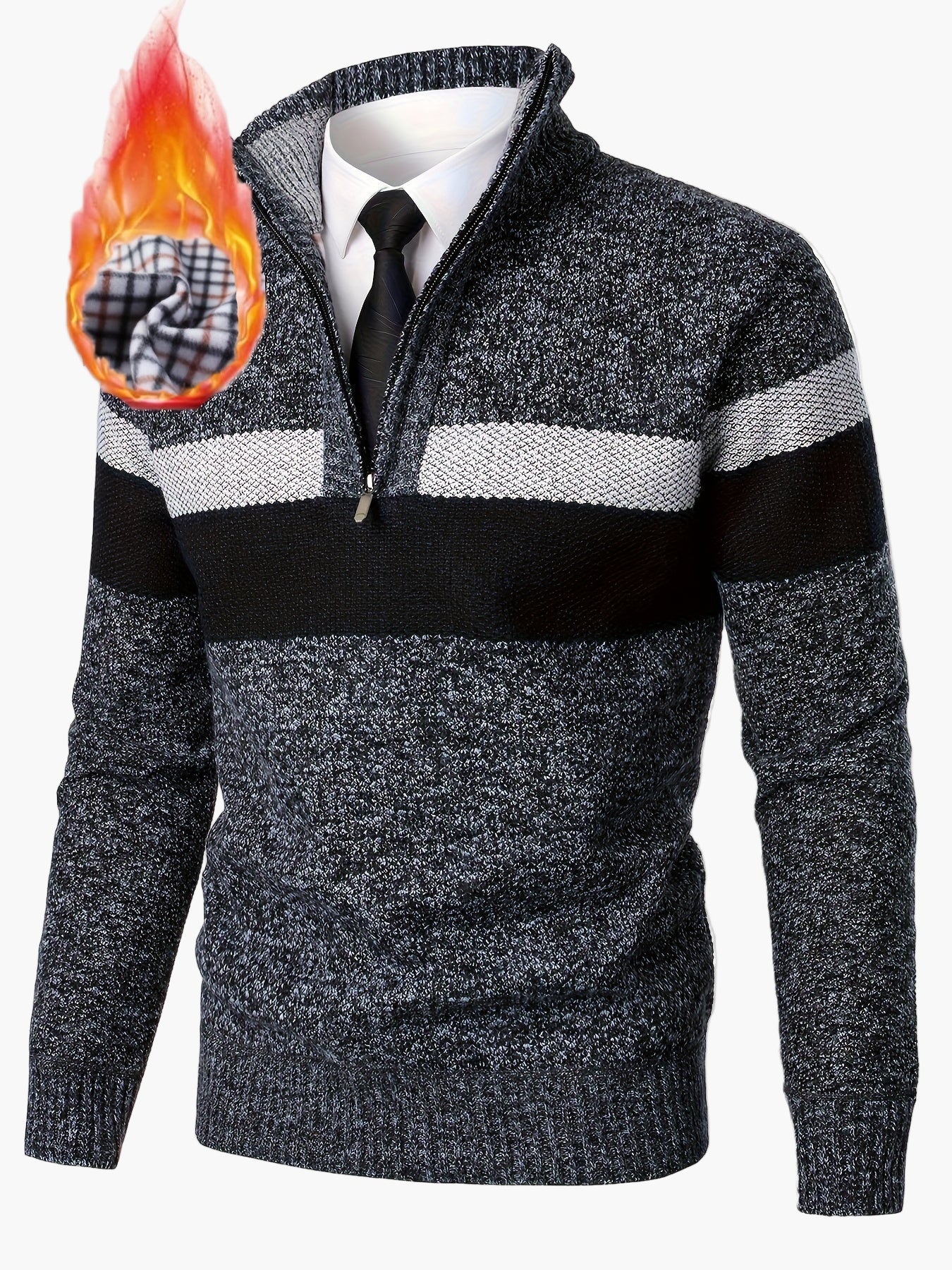Pull à col montant zippé pour homme style casual business chaud automne hiver