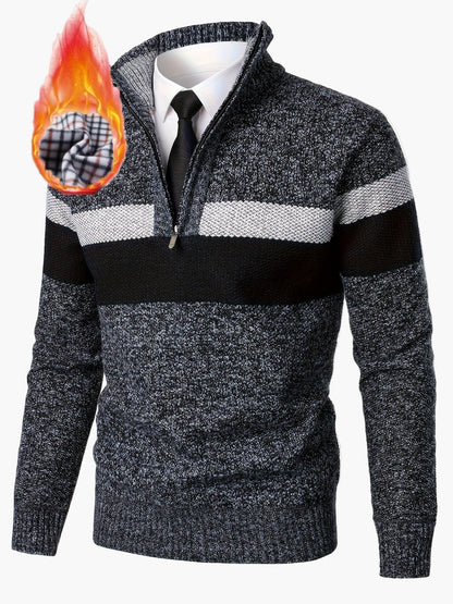 Pull à col montant zippé pour homme style casual business chaud automne hiver