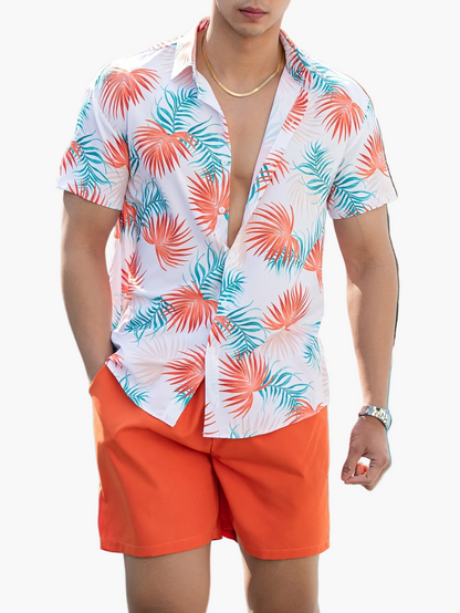 Completo estivo casual uomo stile tropicale – Camicia maniche corte e pantaloncini – Ideale per spiaggia e vacanze