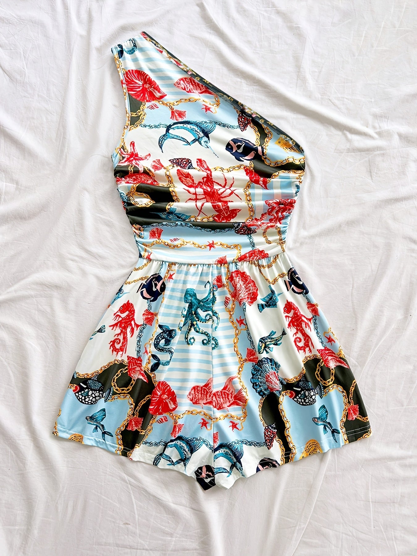 Combinaison Short Femme Une Épaule Style Tropical Été Chic