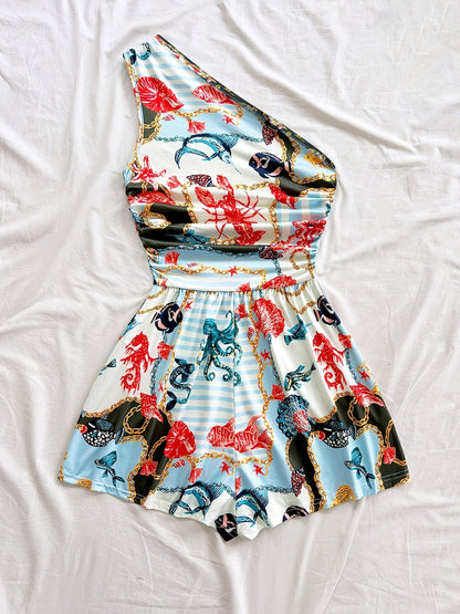 Combinaison Short Femme Une Épaule Style Tropical Été Chic