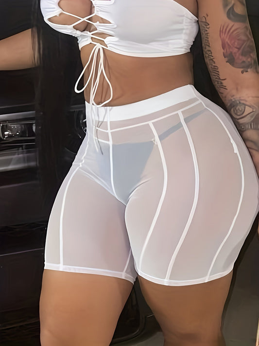 Trendy semi-transparent cycling shorts for women - Modern style and beachwear use
