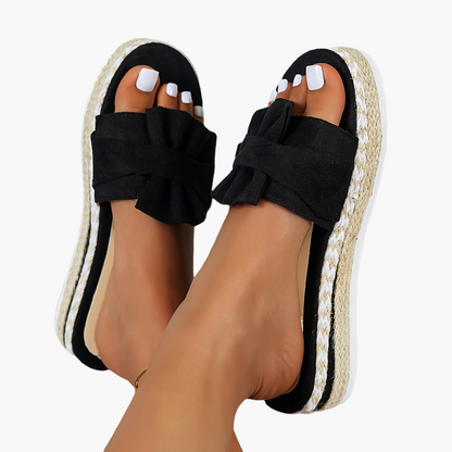 Women's casual summer comfort espadrille-style platform sandals with bow