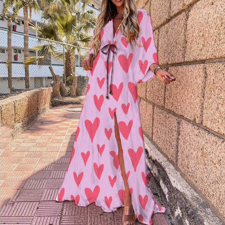 Joanne – Robe longue de plage à décolleté en V sexy et à fente irrégulière