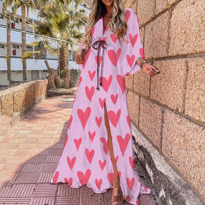 Joanne – Robe longue de plage à décolleté en V sexy et à fente irrégulière