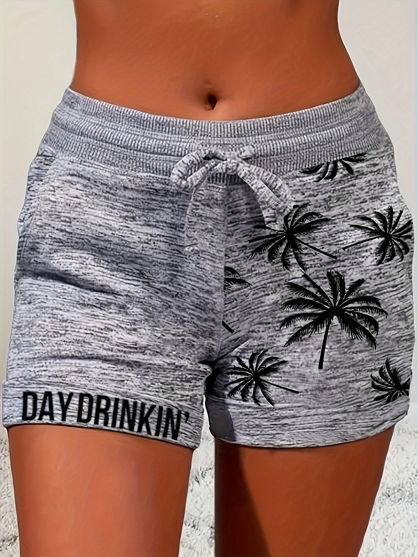 Dames zomerse relaxtrui met palmbomenprint en opschrift "DAY DRINKIN'" – Ideaal voor de zomer en vrije tijd