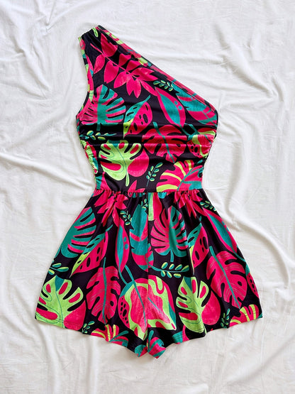 Combinaison Short Femme Une Épaule Style Tropical Été Chic
