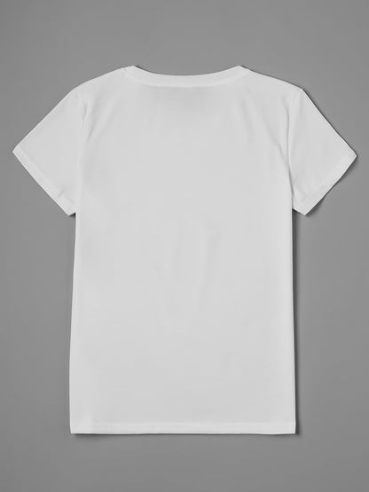 T-shirt donna stile casual con stampa floreale artistica per primavera ed estate