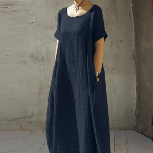 Amy – Robe courte en coton et à col rond et manches courtes