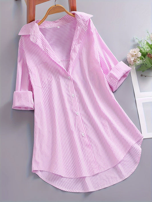 Chemise ample à rayures pour femme – Style décontracté pour bureau ou loisirs