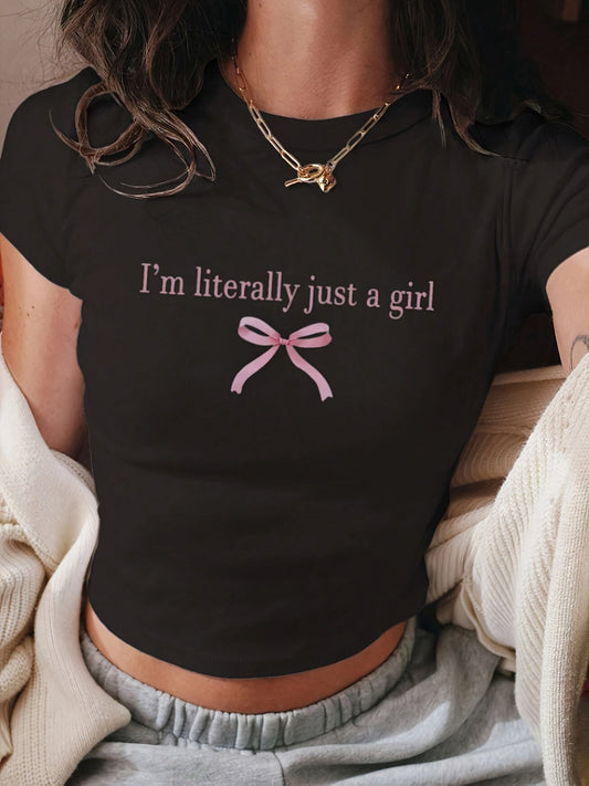 T-shirt court graphique pour femme style décontracté avec message tendance