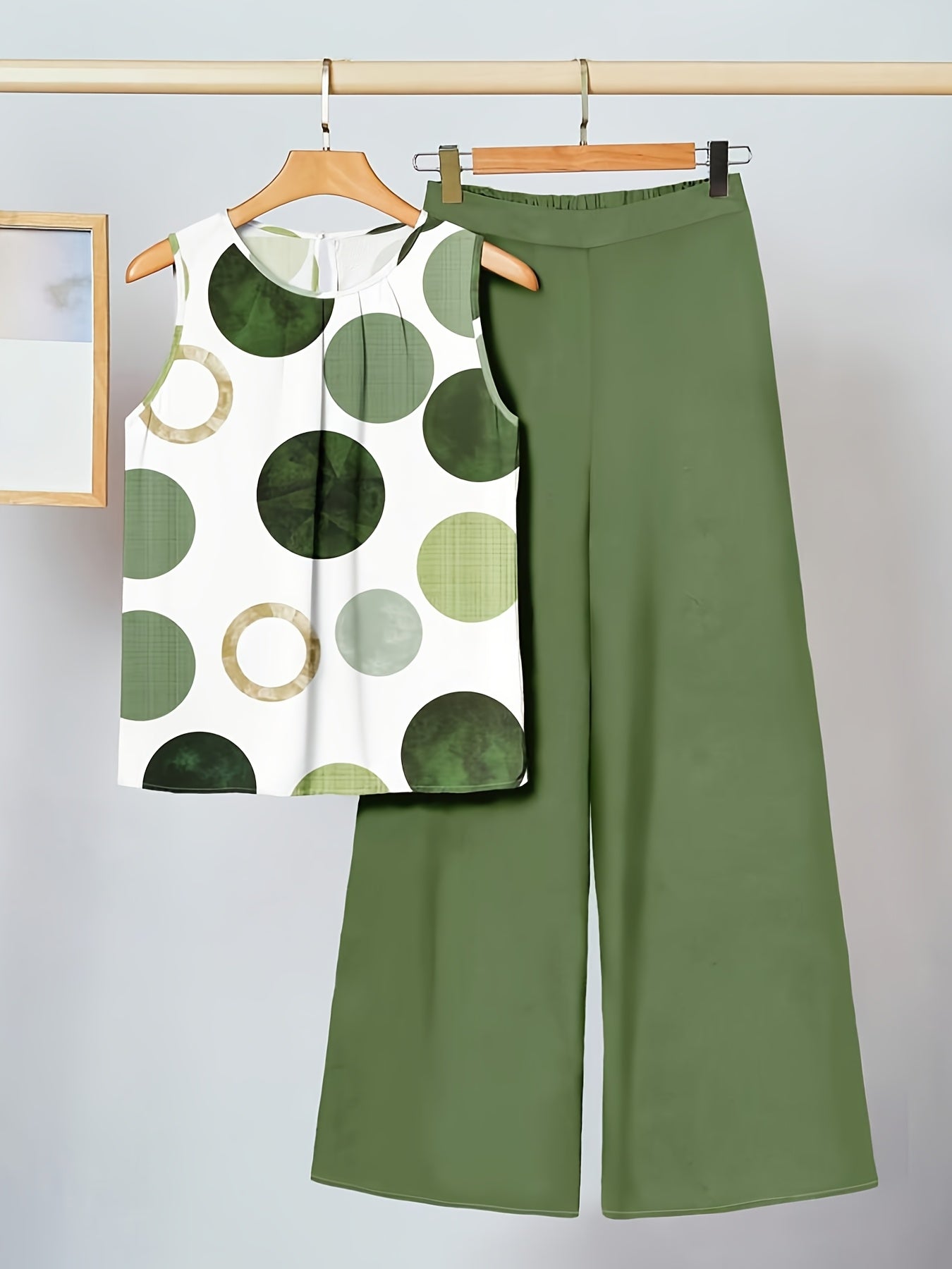 Completo Casual Donna Tunica Senza Maniche e Pantaloni Larghi Stile Moderno