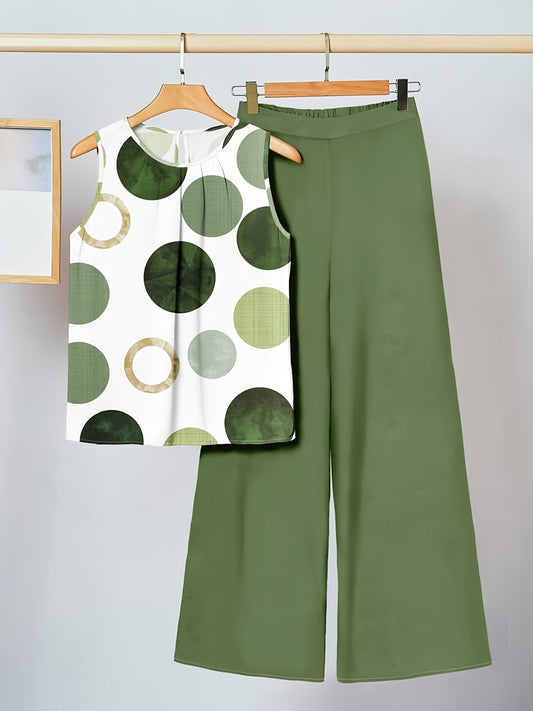 Women's Casual Set Sleeveless Tunic and Wide-Leg Pants Modern Style
