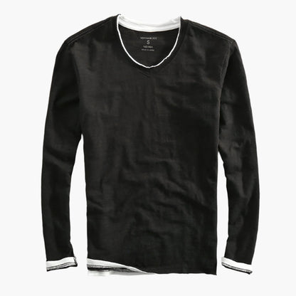 T-shirt à manches longues homme style superposé effet deux-en-un, coupe moderne décontractée